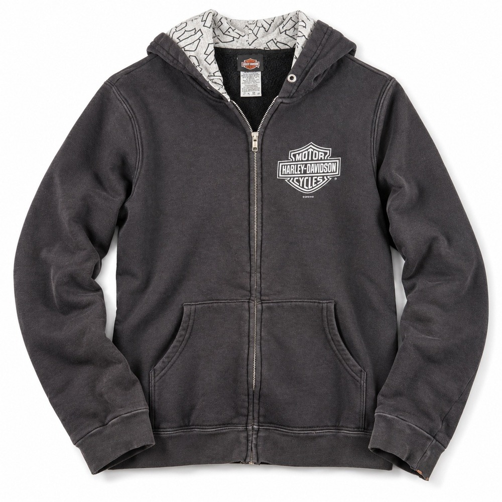 Harley Davidson Womens Black Full Zip Hoodie Bar Shield Logo Motorcycle